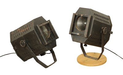 Lot 737 - A PAIR OF 1950'S VINTAGE THEATRE SPOTLIGHTS