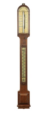Lot 1175 - NEGRETTI & ZAMBRA, LONDON. A LATE 19TH CENTURY OAK CASE STICK BAROMETER