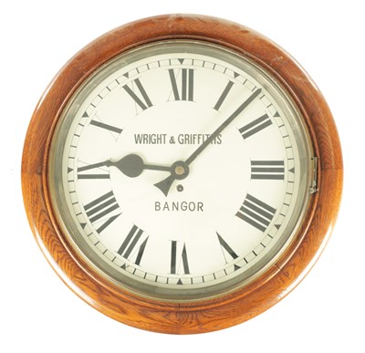 Lot 1113 - WRIGHT & GRIFFITHS, BANGOR. A LATE 19TH CENTURY 16” DIAL FUSEE WALL CLOCK