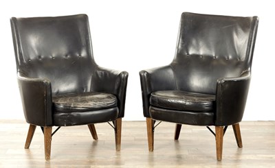 Lot 1299 - A PAIR VINTAGE 1970'S SWEDISH BLACK LEATHER ARMCHAIRS BY ARNE NORELL