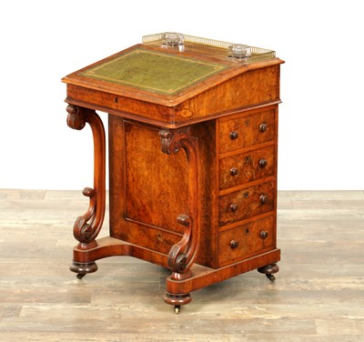 Lot 1214 - A VICTORIAN BURR WALNUT DAVENPORT