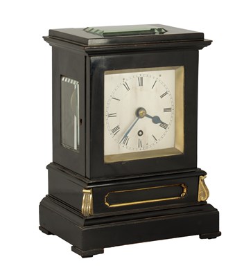 Lot 998 - A MID 19TH CENTURY EBONISED AND ORMOLU-MOUNTED FUSEE LIBRARY CLOCK