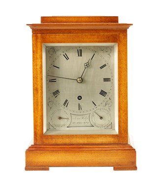 Lot 1156 - A SMALL 19TH CENTURY SATINWOOD FUSEE LIBRARY CLOCK WITH CALENDAR