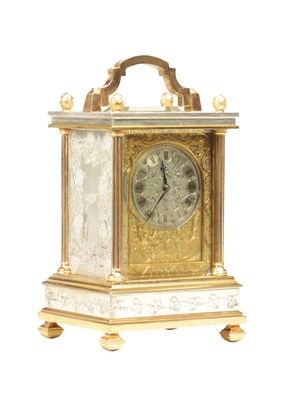 Lot 1018 - A MID 19TH CENTURY GILT AND SILVERED ENGLISH FUSEE CARRIAGE CLOCK
