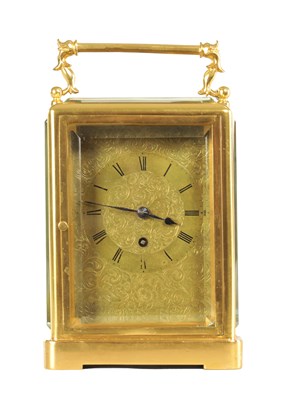 Lot 1068 - A LARGE MID 19TH CENTURY GILT BRASS ENGLISH FUSEE CARRIAGE CLOCK