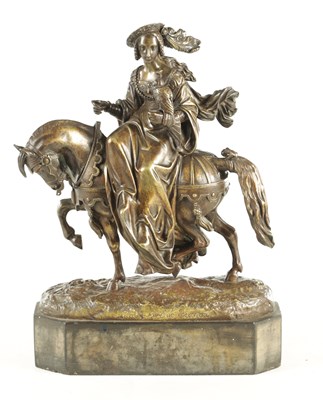 Lot 743 - A 19TH CENTURY BRONZE SCULPTURE OF LADY EVERLINE BERENGER