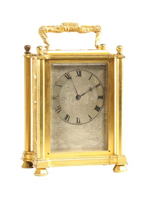 Lot 1104 - VOAK, LONDON. A MID 19TH CENTURY GILT ENGRAVED ENGLISH FUSEE CARRIAGE CLOCK