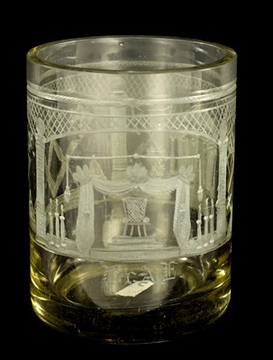 Lot 3 - A 19TH CENTURY MASONIC ENGRAVED GLASS BEAKER