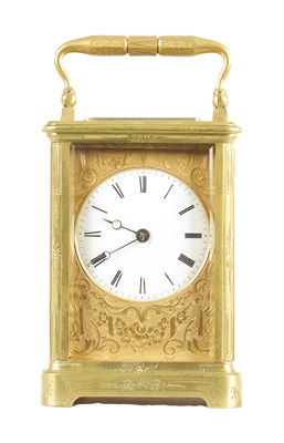Lot 1151 - A 19TH CENTURY FRENCH ENGRAVED CASE STRIKING CARRIAGE CLOCK