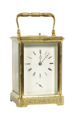 Lot 1041 - A LATE 19TH CENTURY FRENCH ENGRAVED REPEATING CARRIAGE CLOCK