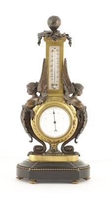 Lot 1075 - A LATE 19TH CENTURY FRENCH BRONZE DESK BAROMETER