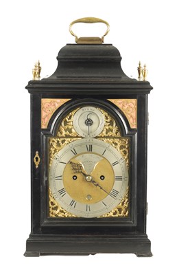 Lot 1202 - SAMUEL SWAIN, LONDON. A GEORGE III EBONISED DOUBLE FUSEE BRACKET CLOCK