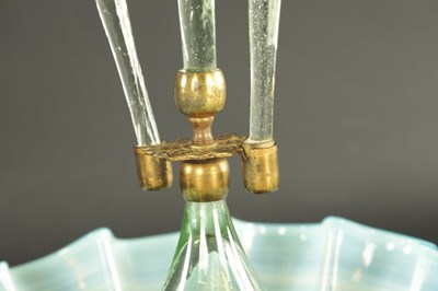 Lot 38 - A 19TH CENTURY VENETIAN BLUE AND GREEN THREE GLASS TRUMPET EPERGNE