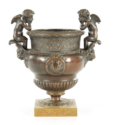 Lot 705 - AFTER THE ANTIQUE CLAUDE BALLIN, A LATE 19TH CENTURY FRENCH PATINATED BRONZE VASE