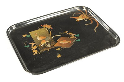 Lot 187 - A LATE 19TH CENTURY CHINESE BLACK LACQUER RECTANGULAR TRAY