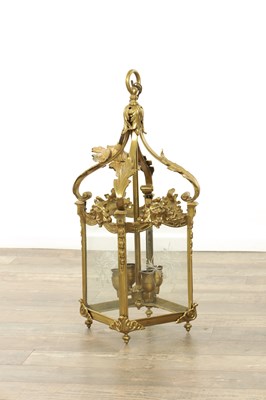 Lot 632 - A LATE 19TH CENTURY GILT BRASS SQUARE HANGING LANTERN