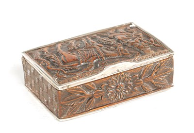 Lot 943 - AN EARLY 18TH CENTURY CONTINENTAL CARVED BOXWOOD SILVER MOUNTED TOBACCO BOX