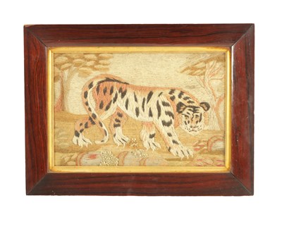 Lot 605 - A GOOD 19TH CENTURY EMBROIDERED WOOL WORK PICTURE OF A TIGER