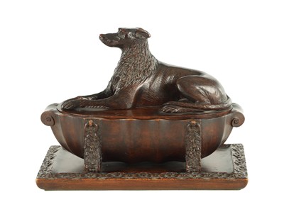 Lot 890 - A RARE 19TH CENTURY CARVED WALNUT BLACK FOREST INKWELL