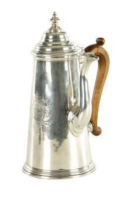 Lot 484 - A QUEEN ANNE SILVER CHOCOLATE POT
