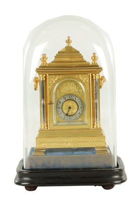 Lot 1069 - PEGLER SOUTHAMPTON NUMBERED 5454. A LATE 19TH CENTURY ENGLISH MINIATURE GILT BRASS MANTEL CLOCK FORMED AS A BRACKET CLOCK