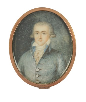 Lot 306 - A GEORGE III HAND PAINTED MINIATURE ON IVORY ON A GENTLEMAN