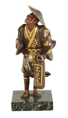 Lot 136 - A 19TH CENTURY JAPANESE MEIJI PERIOD BRONZE FIGURAL OKIMONO