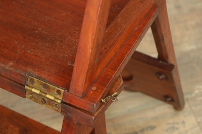 Lot 1347 - AN ARTS AND CRAFTS WALNUT METAMORPHIC LIBRARY CHAIR / STEPS