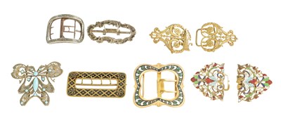 Lot 444 - A COLLECTION OF SEVEN 19TH CENTURY SILVER AND SILVER METAL BELT BUCKLES