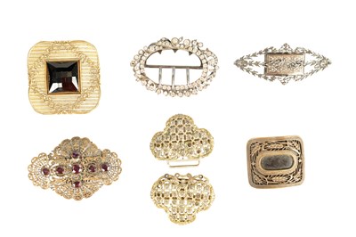 Lot 448 - A COLLECTION OF SIX 19TH CENTURY SILVER AND SILVER METAL BELT BUCKLES