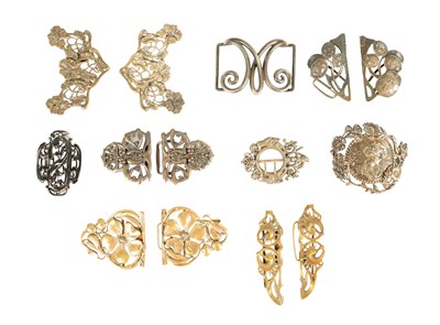 Lot 453 - A COLLECTION OF TEN 19TH CENTURY ART NOUVEAU SILVER AND SILVER METAL BELT BUCKLES