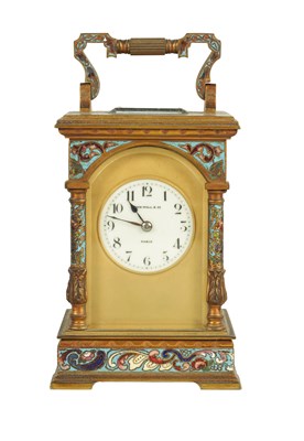 Lot 1008 - A LATE 19TH CENTURY FRENCH CHAMPLEVE ENAMEL STRIKING CARRIAGE CLOCK