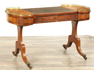 Lot 1369 - A REGENCY BURR OAK LIBRARY TABLE IN THE MANNER OF TROTTER OF EDINBURGH