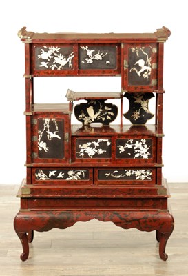 Lot 259 - A JAPANESE MEIJI PERIOD SHIBAYAMA LACQUERWORK COLLECTORS DISPLAY CABINET