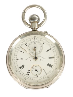 Lot 379 - A SILVER CASED CHRONOGRAPH POCKET WATCH