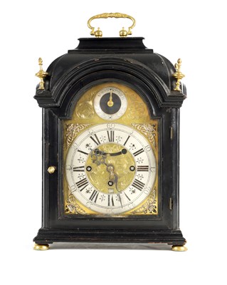 Lot 1085 - FRANTZ EISGRUBE, PRAG. A SMALL EARLY 18TH CENTURY EBONISED THREE TRAIN QUARTER STRIKING BRACKET CLOCK