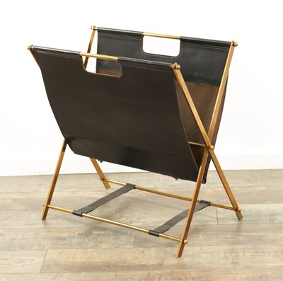 Lot 772 - ASPREY, LONDON. A STYLISH VINTAGE LEATHER AND GILT BRASS MAGAZINE RACK