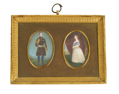 Lot 323 - A 19TH CENTURY FRAMED PAIR OF FULL-LENGTH MINIATURE PORTRAITS