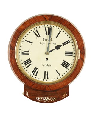Lot 965 - FRENCH, ROYAL EXCHANGE, LONDON. A 19TH CENTURY ROSEWOOD FUSEE WALL CLOCK