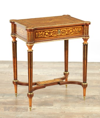 Lot 1407 - APHONSE TAHAN (1830-1880). A FINE 19TH CENTURY FRENCH MARQUETRY INLAID KING WOOD SIDE TABLE