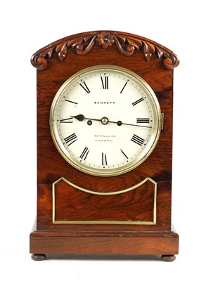 Lot 1088 - BENNETT, LONDON. A MID 19TH CENTURY ROSEWOOD DOUBLE FUSEE BRACKET CLOCK