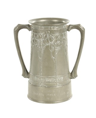 Lot 712 - AN ARTS AND CRAFTS TUDRIC PEWTER TWO-HANDLED VASE BY DAVID VEASEY FOR LIBERTY & CO.