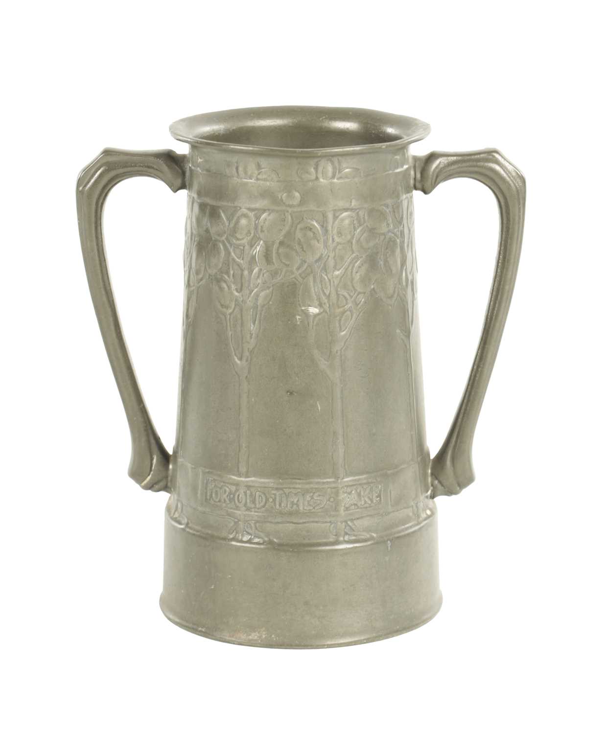 Lot 822 - AN ARTS AND CRAFTS ENGLISH PEWTER TWO-HANDLED VASE BY DAVID VEASEY FOR LIBERTY & CO.