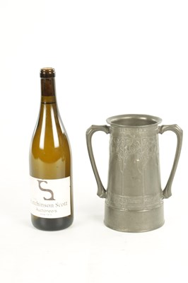 Lot 822 - AN ARTS AND CRAFTS ENGLISH PEWTER TWO-HANDLED VASE BY DAVID VEASEY FOR LIBERTY & CO.