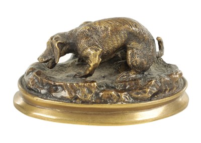 Lot 768 - Y. MONGMIEY SIGNED 19TH CENTURY SMALL GILT BRONZE DOG SCULPTURE