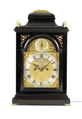 Lot 1171 - ALEX WILSON, LONDON. A GEORGE III EBONISED VERGE BRACKET CLOCK