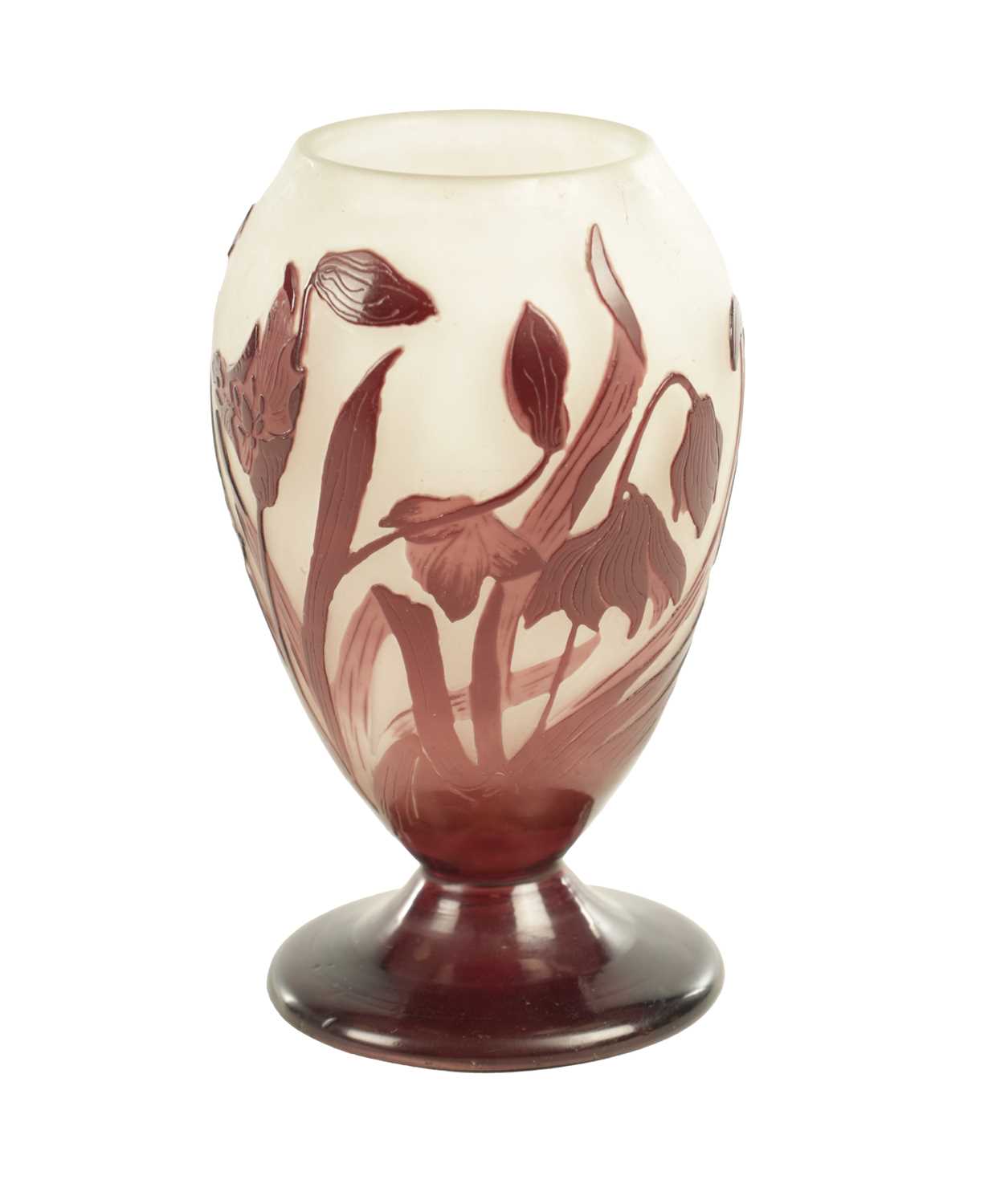 Lot 16 - A SIGNED EMILE GALLE CAMEO ART TAPERING OVOID CABINET VASE
