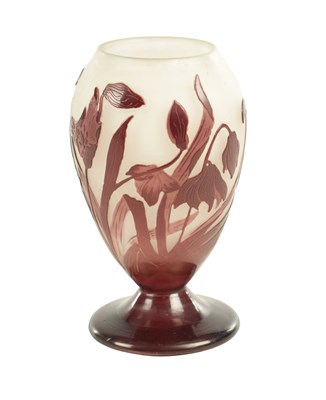 Lot 16 - A SIGNED EMILE GALLE CAMEO ART TAPERING OVOID CABINET VASE