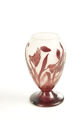 Lot 16 - A SIGNED EMILE GALLE CAMEO ART TAPERING OVOID CABINET VASE