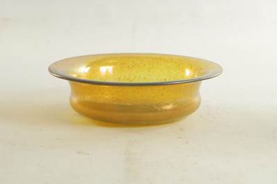 Lot 26 - AN ART NOUVEAU LOETZ PAPILLON YELLOWISH-GREEN IRIDESCENT SHALLOW GLASS BOWL